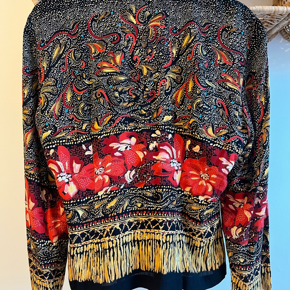 Carole Little western jacket floral Blazer boho cowboy conch leather vintage M - Picture 4 of 7